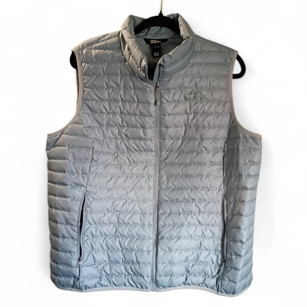 Eddie Bauer 650 Down Microlight Vest Women's Size XL Powder Blue Packable